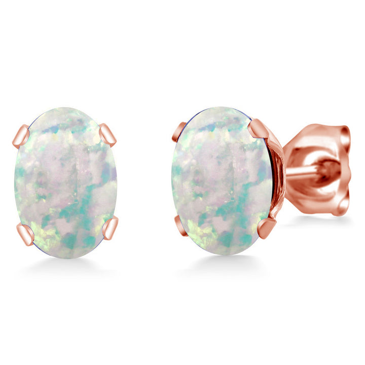 White Simulated Opal-Cabochon - October_Earrings in rose gold plated brass