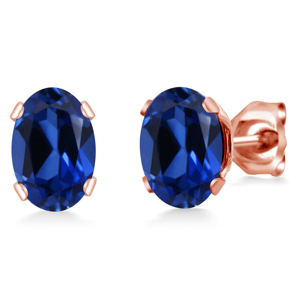 Blue Created Sapphire - September_Earrings in rose gold plated brass