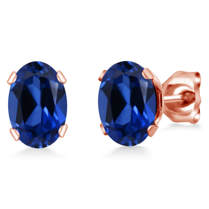 Blue Created Sapphire - September_Earrings in rose gold plated brass