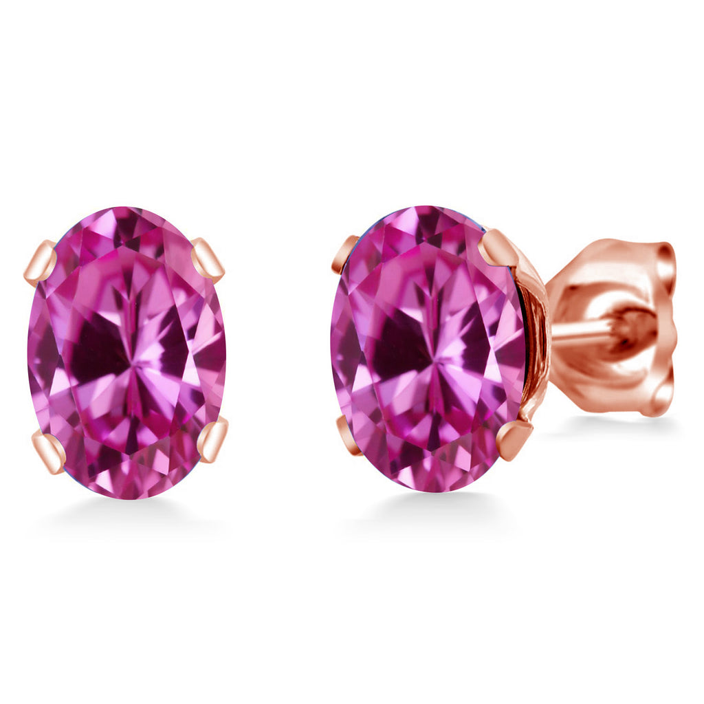 Pink Created Sapphire - September_Earrings in rose gold plated brass