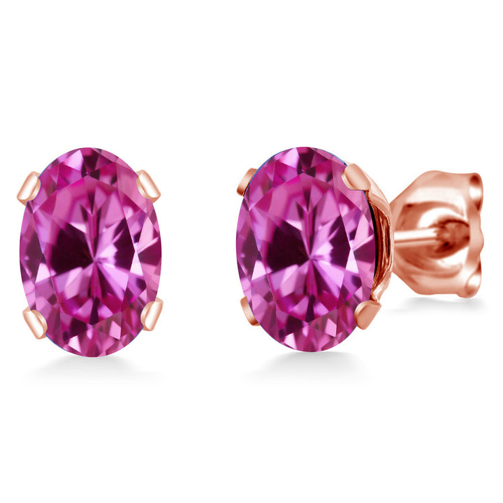 Pink Created Sapphire - September_Earrings in rose gold plated brass