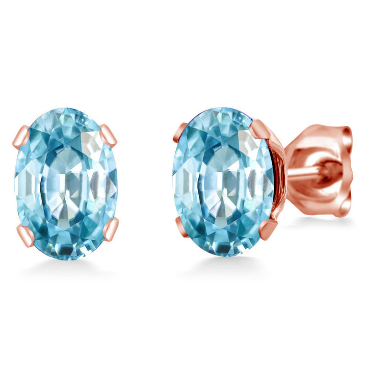 Blue Zircon_Earrings in rose gold plated brass