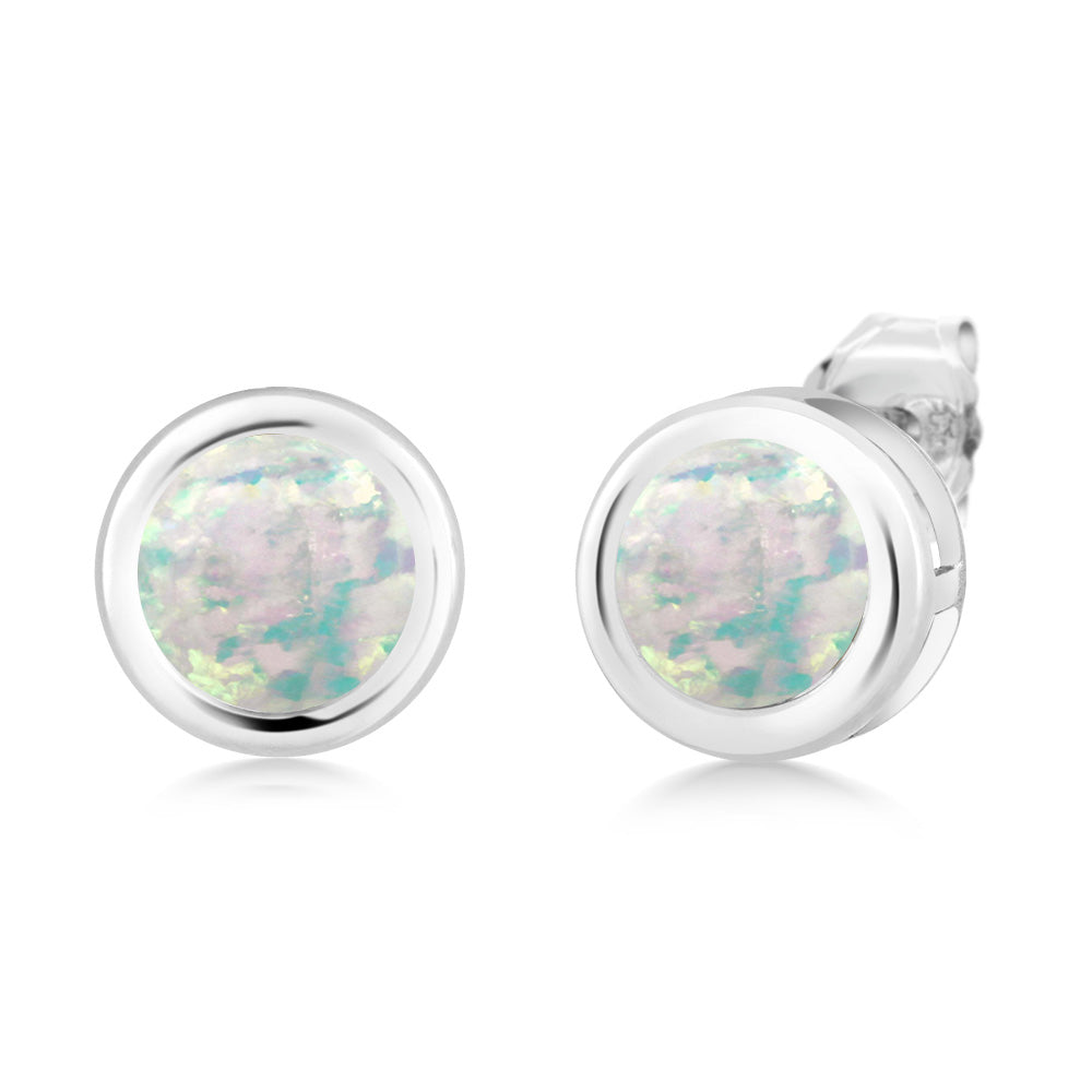 White Simulated Opal-Cabochon - October_Earrings in 925 Sterling Silver