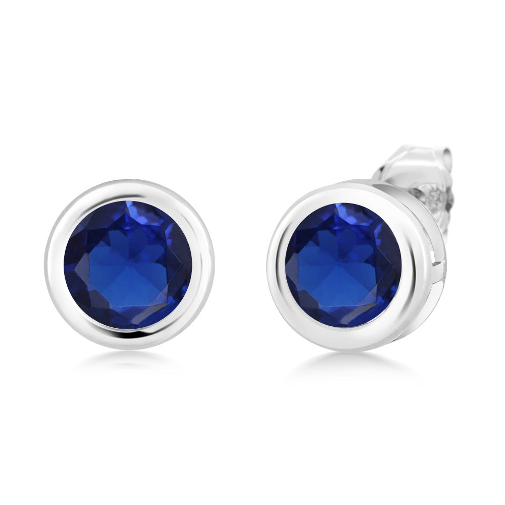 Blue Created Sapphire - September_Earrings in 925 Sterling Silver