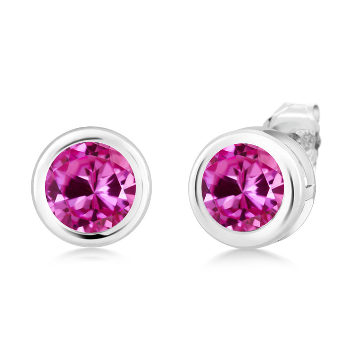 Pink Created Sapphire - September_Earrings in 925 Sterling Silver