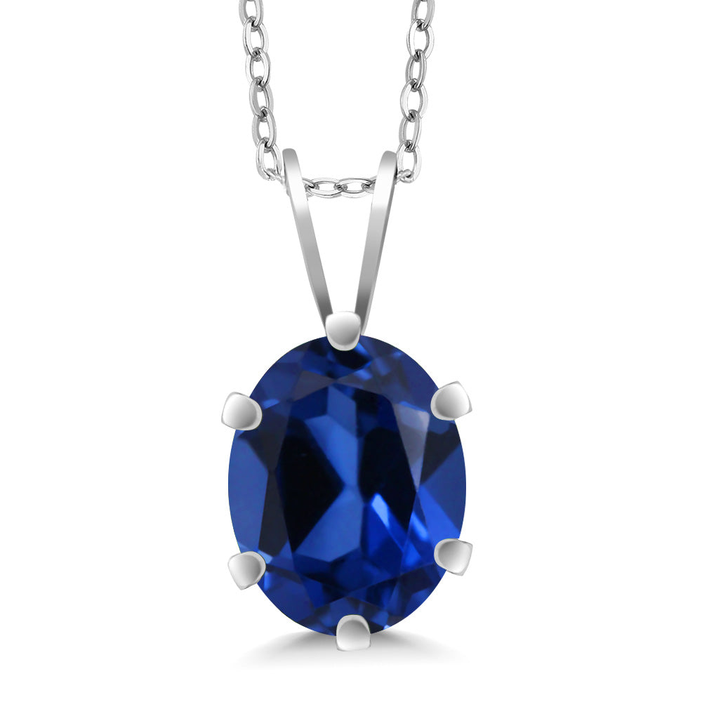 Blue Created Sapphire - September_Pendant in 925 Sterling Silver