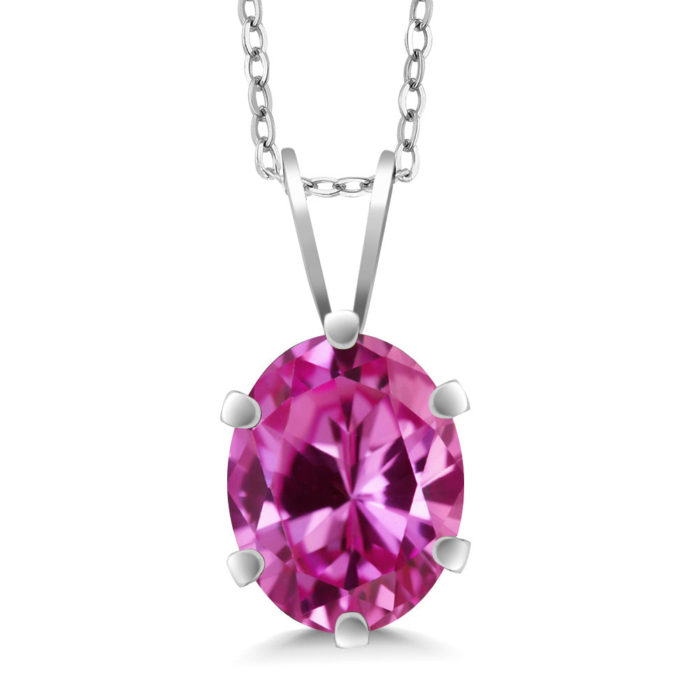 Pink Created Sapphire - September_Pendant in 925 Sterling Silver