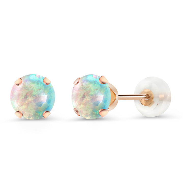 White Simulated Opal-Cabochon - October_Earrings in 10K Rose Gold