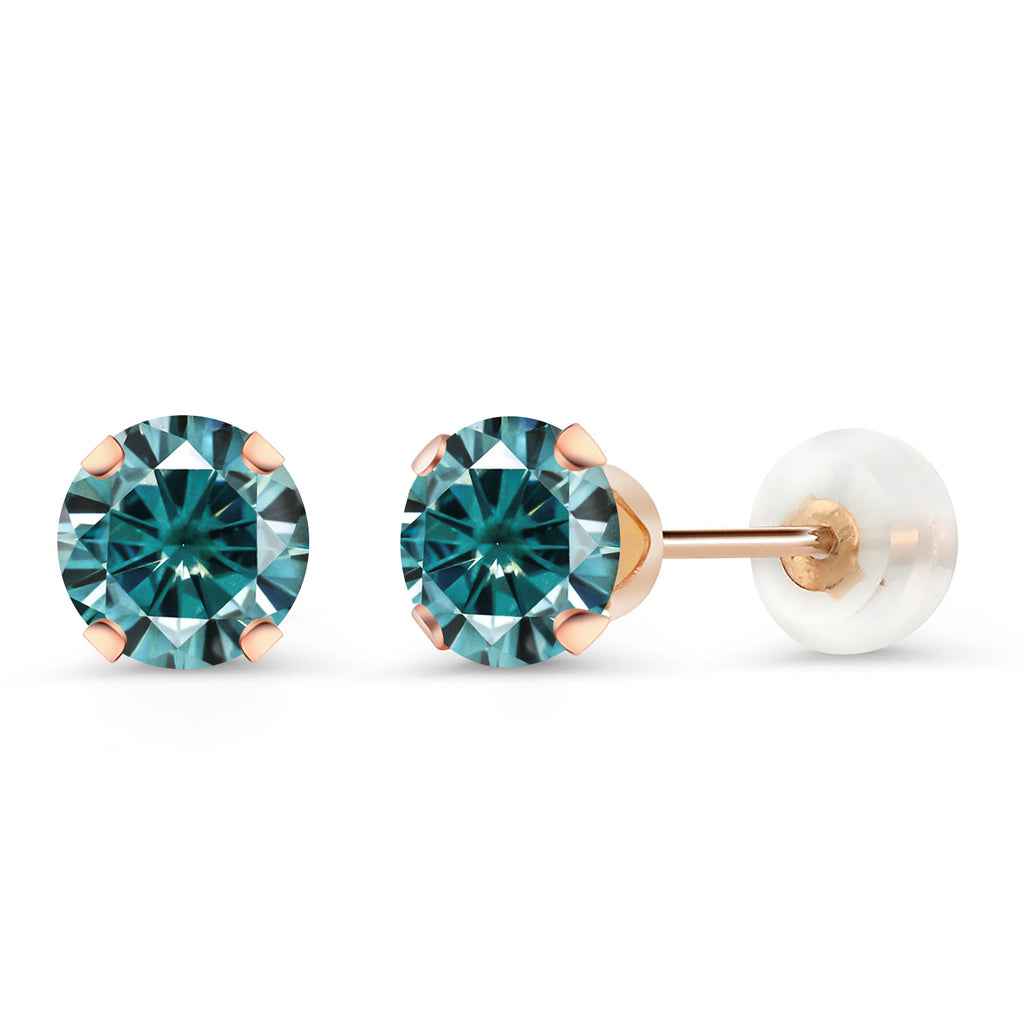 Blue Moissanite - April_Earrings in 10K Rose Gold