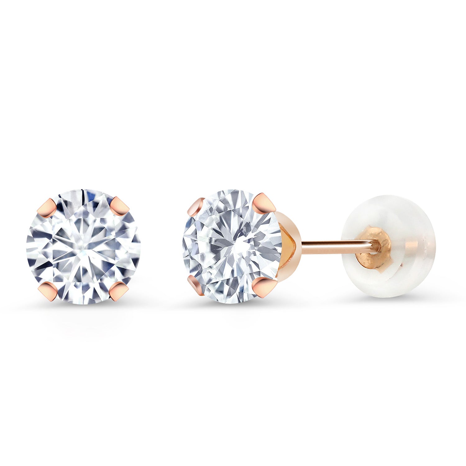 10K Rose Gold MoissaniteStud Earrings For Women Men (1.00 Cttw, Round 5MM)