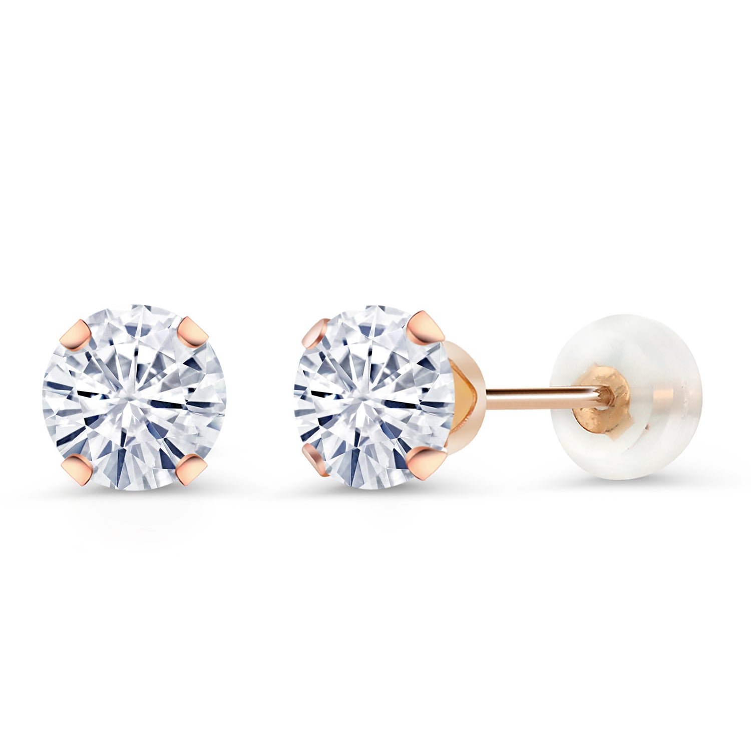 White Moissanite - April_Earrings in 10K Rose Gold