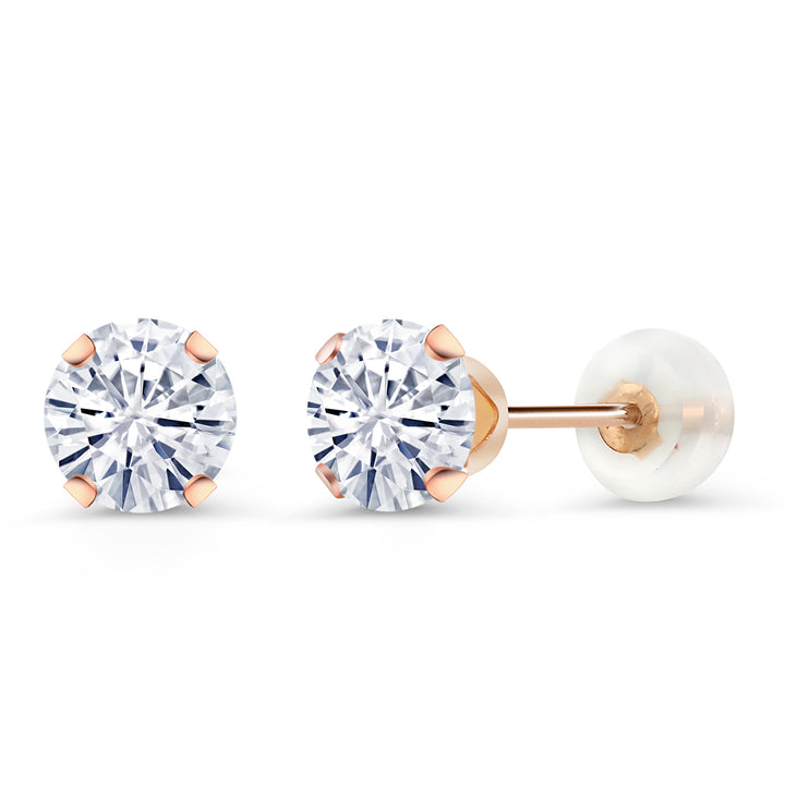 White Moissanite - April_Earrings in 10K Rose Gold