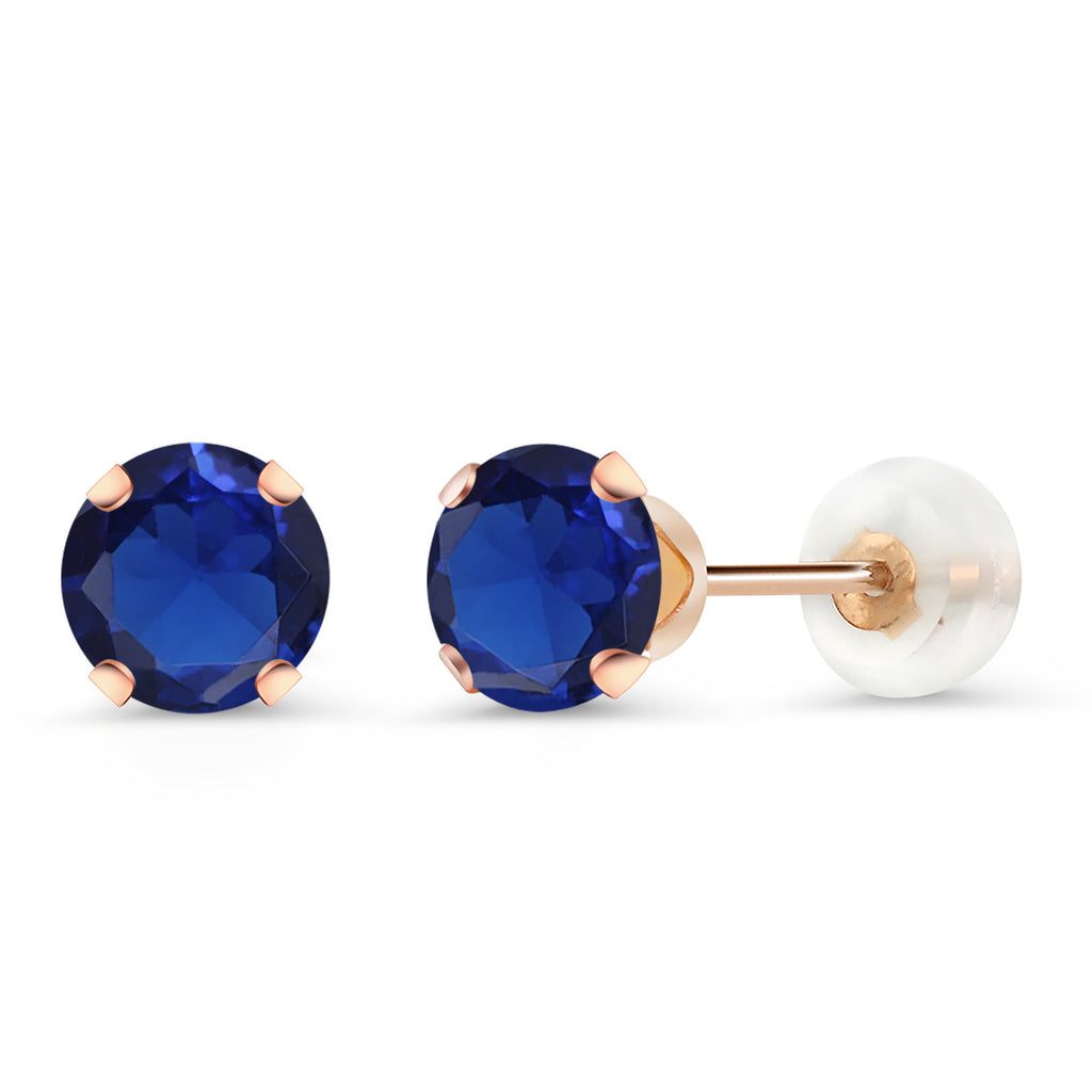 Blue Created Sapphire - September_Earrings in 10K Rose Gold