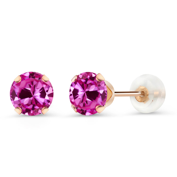 Pink Created Sapphire - September_Earrings in 10K Rose Gold