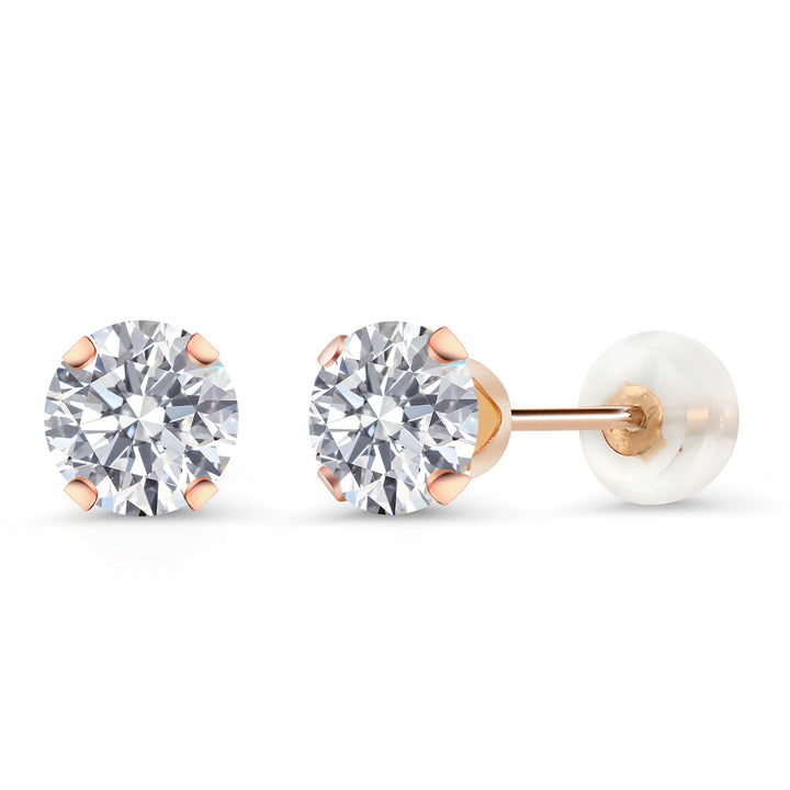 10K Rose Gold E - F Lab Grown Diamond Earrings for Women | 1.00 Cttw | Gemstone April Birthstone | Round 5MM