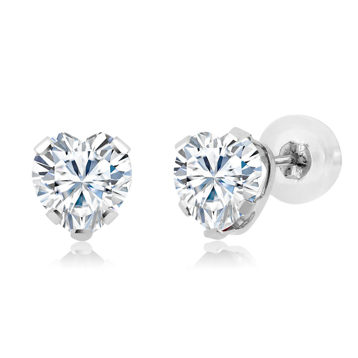 14K White Gold Moissanite From Charles & Colvard Stud Earrings For Women Men (1.00 Cttw, Heart Shape 5MM)