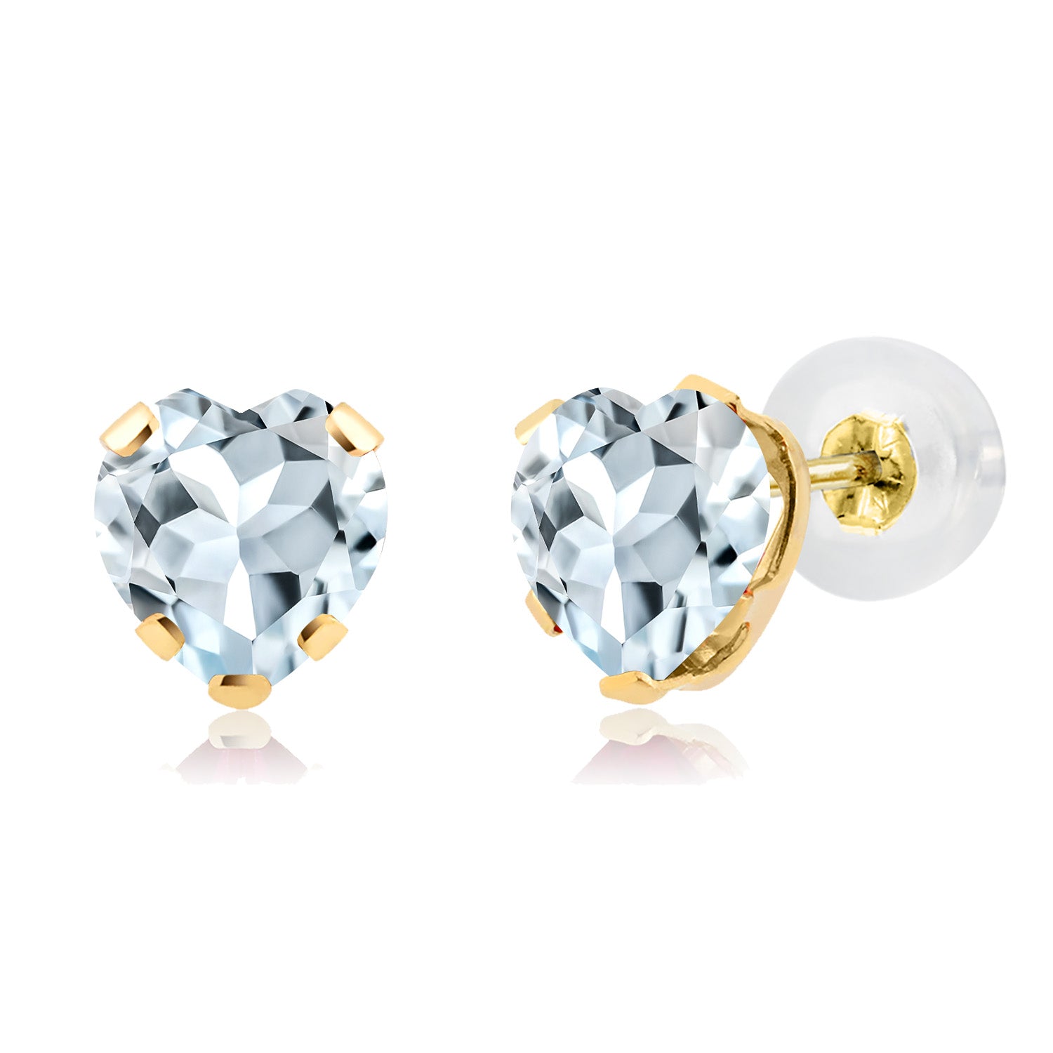 14K Yellow Gold Sky Blue Aquamarine Stud Earrings For Women Men (0.76 Cttw, Gemstone Birthstone, Heart Shape 5MM)