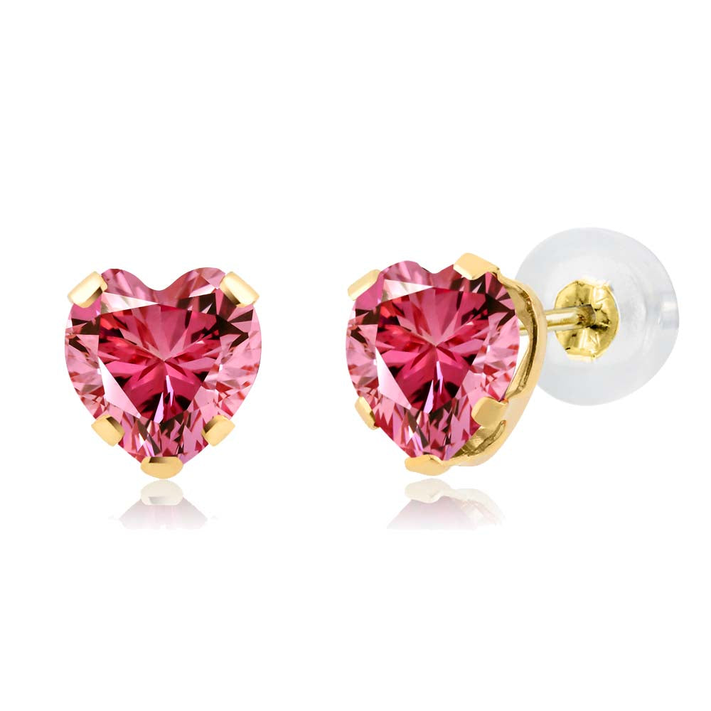 Fancy Pink Zirconia_Earrings in 14K Yellow Gold