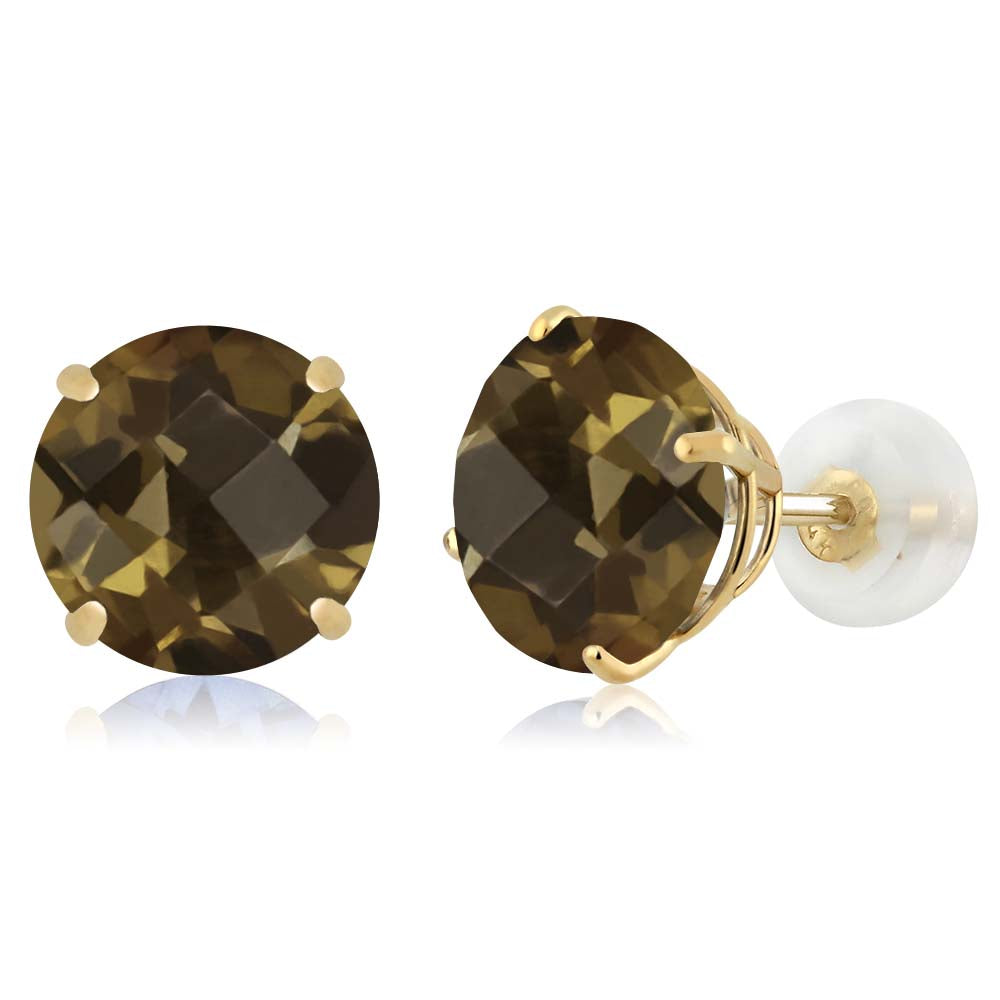 Gem Stone King 3-5 Cttw 14K Yellow Gold Gemstone Birthstone Stud Earrings for Women Men | 8MM Round Gold Earrings | Fine Jewelry Gifts for Mom Dad Wife Him Her