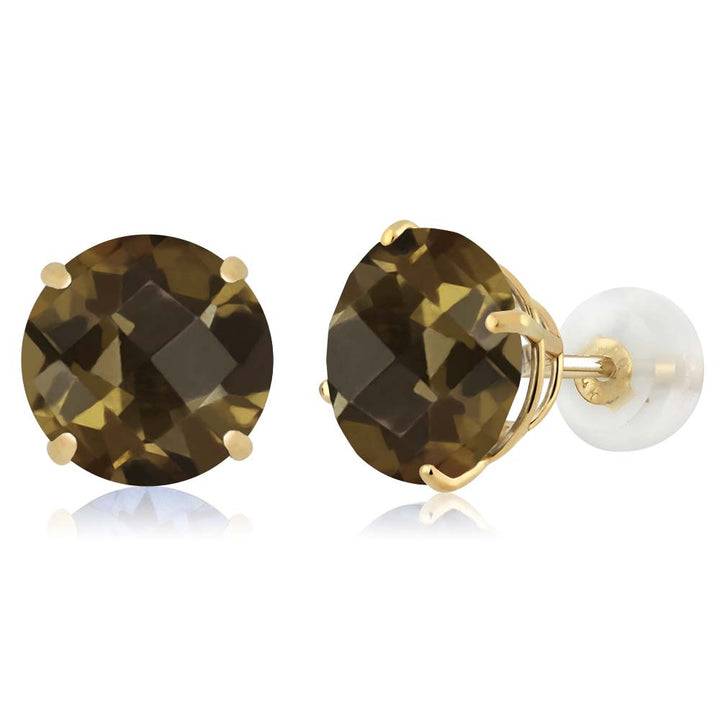 Gem Stone King 3-5 Cttw 14K Yellow Gold Gemstone Birthstone Stud Earrings for Women Men | 8MM Round Gold Earrings | Fine Jewelry Gifts for Mom Dad Wife Him Her