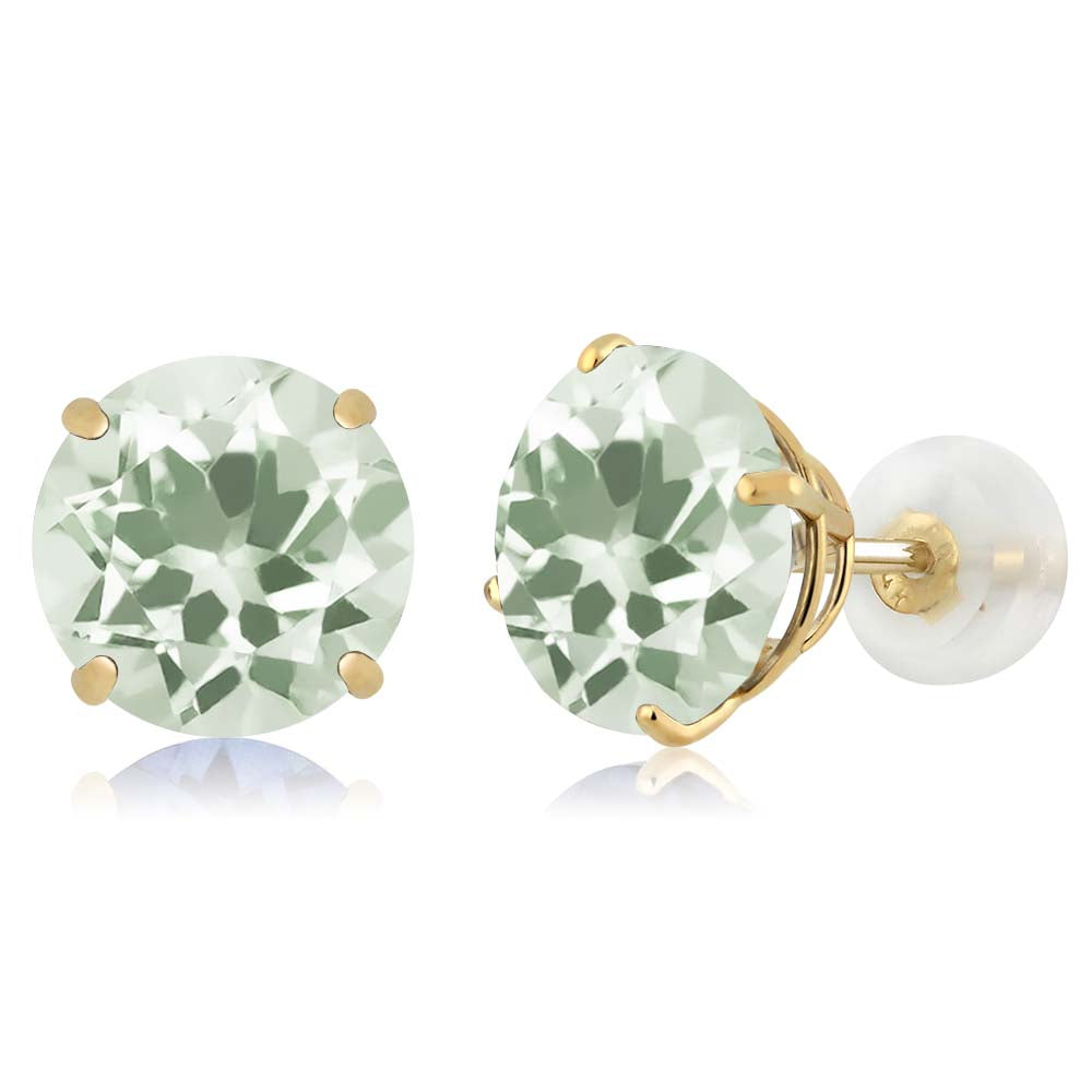 Gem Stone King 3-5 Cttw 14K Yellow Gold Gemstone Birthstone Stud Earrings for Women Men | 8MM Round Gold Earrings | Fine Jewelry Gifts for Mom Dad Wife Him Her