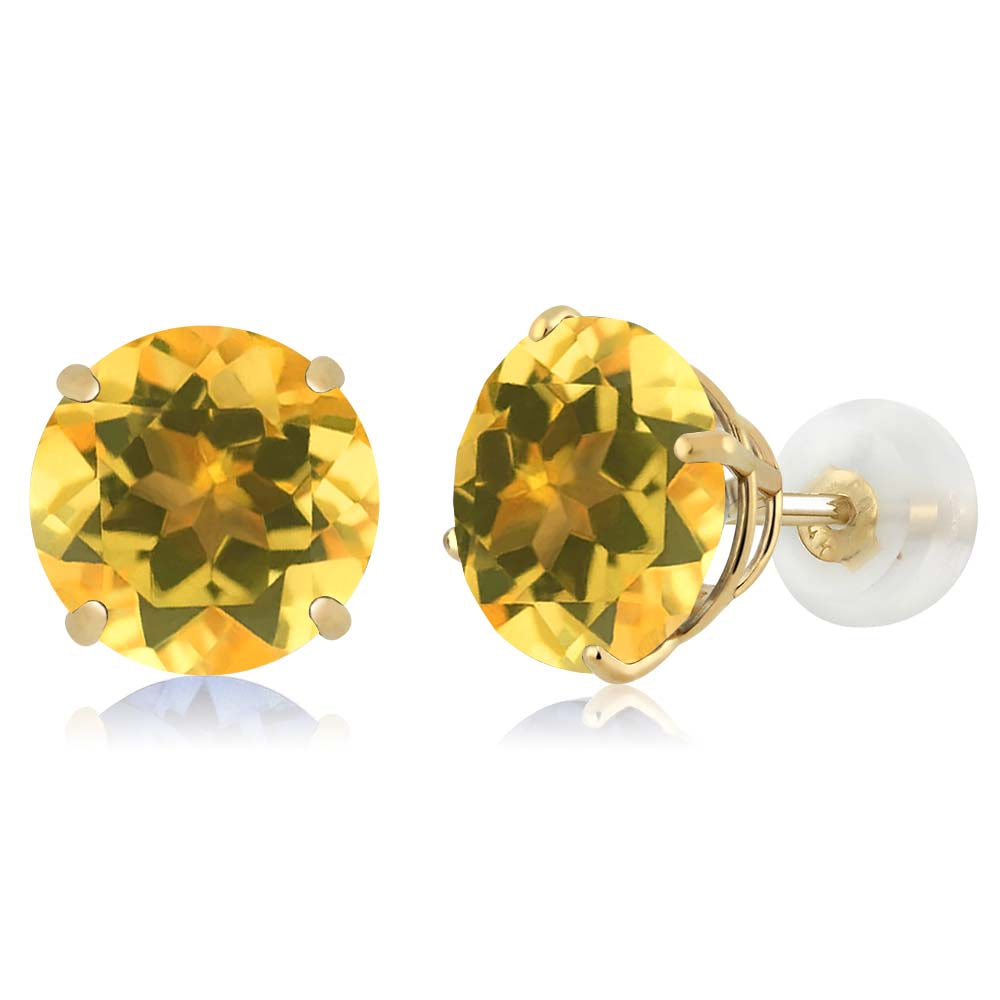 Gem Stone King 3-5 Cttw 14K Yellow Gold Gemstone Birthstone Stud Earrings for Women Men | 8MM Round Gold Earrings | Fine Jewelry Gifts for Mom Dad Wife Him Her