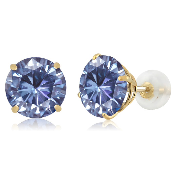 Persian Blue Moissanite - April_Earrings in 14K Yellow Gold
