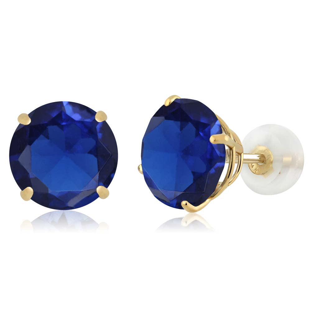 Blue Created Sapphire - September_Earrings in 14K Yellow Gold