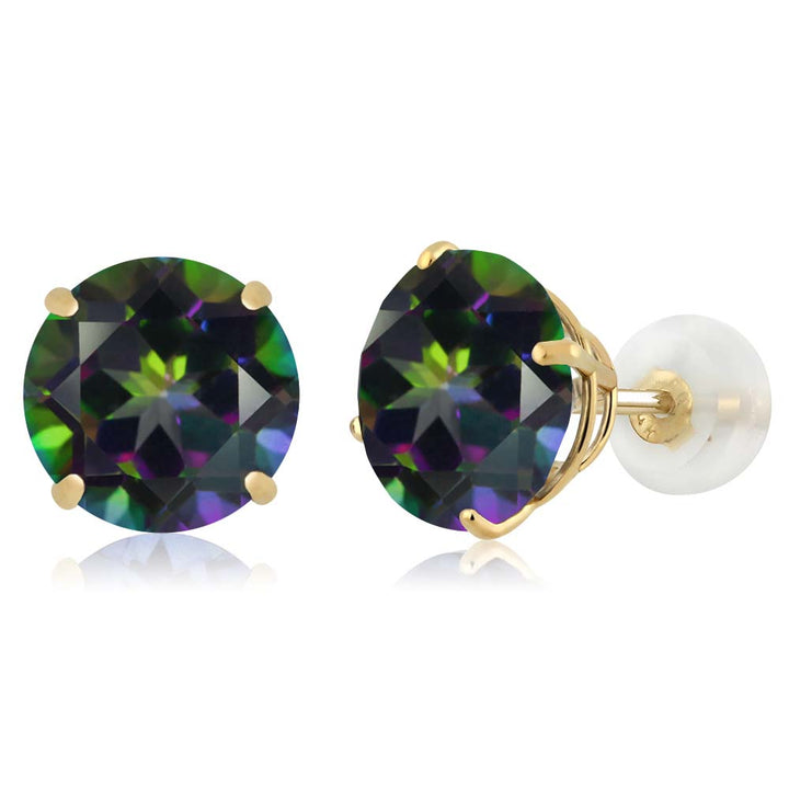 Gem Stone King 3-5 Cttw 14K Yellow Gold Gemstone Birthstone Stud Earrings for Women Men | 8MM Round Gold Earrings | Fine Jewelry Gifts for Mom Dad Wife Him Her