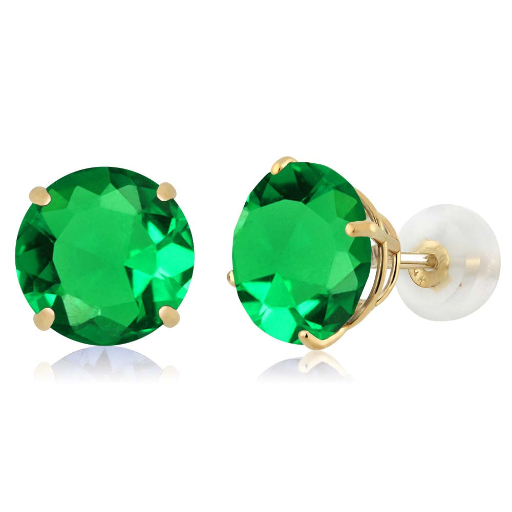 Gem Stone King 3-5 Cttw 14K Yellow Gold Gemstone Birthstone Stud Earrings for Women Men | 8MM Round Gold Earrings | Fine Jewelry Gifts for Mom Dad Wife Him Her