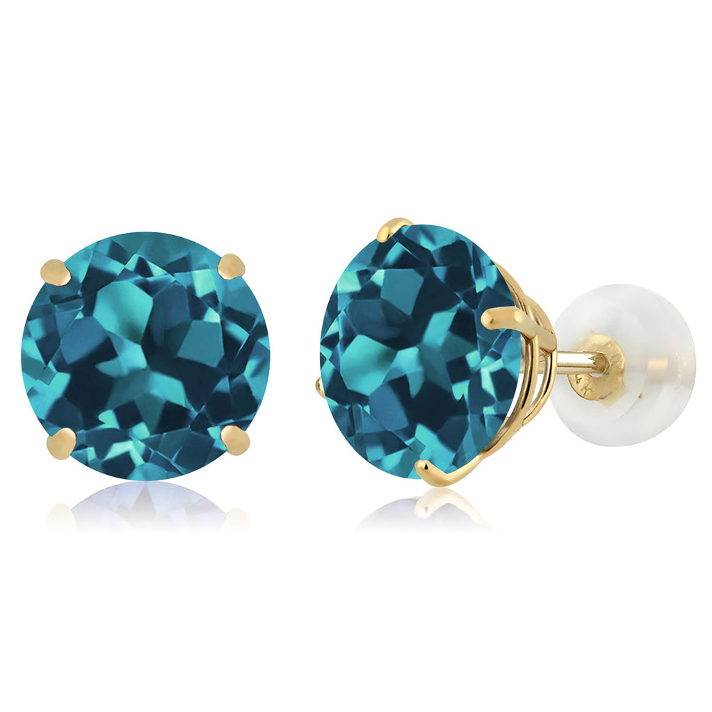 Gem Stone King 3-5 Cttw 14K Yellow Gold Gemstone Birthstone Stud Earrings for Women Men | 8MM Round Gold Earrings | Fine Jewelry Gifts for Mom Dad Wife Him Her