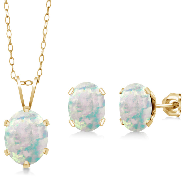 Opal_Pendant Earrings Set in 925 Yellow Gold Plated Silver