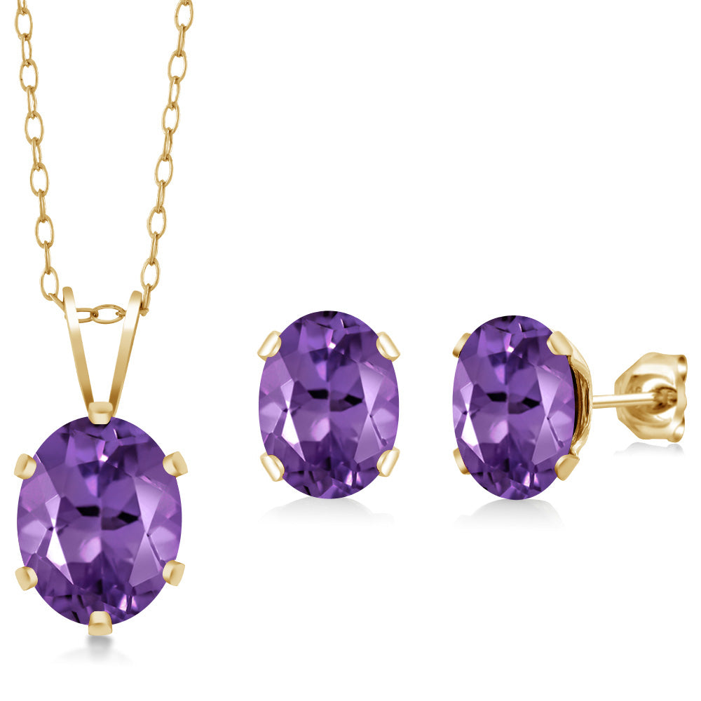 Amethyst - February_Pendant Earrings Set in 925 Yellow Gold Plated Silver