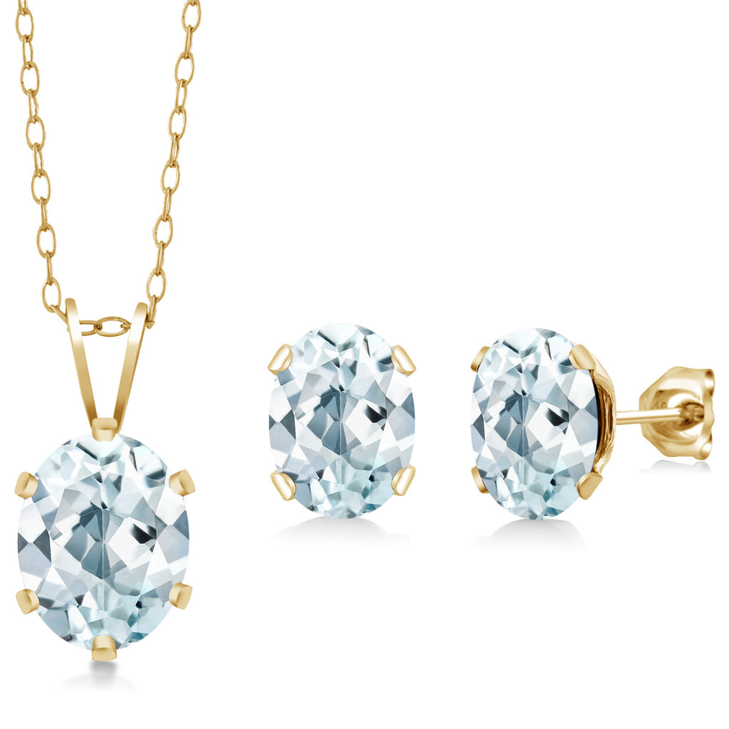 Aquamarine - March_Pendant Earrings Set in 925 Yellow Gold Plated Silver