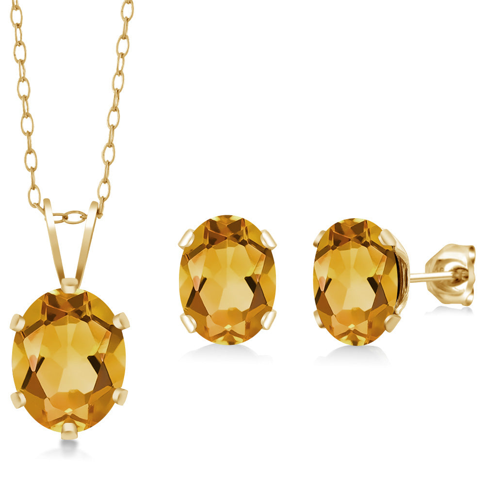 Citrine - November_Pendant Earrings Set in 925 Yellow Gold Plated Silver