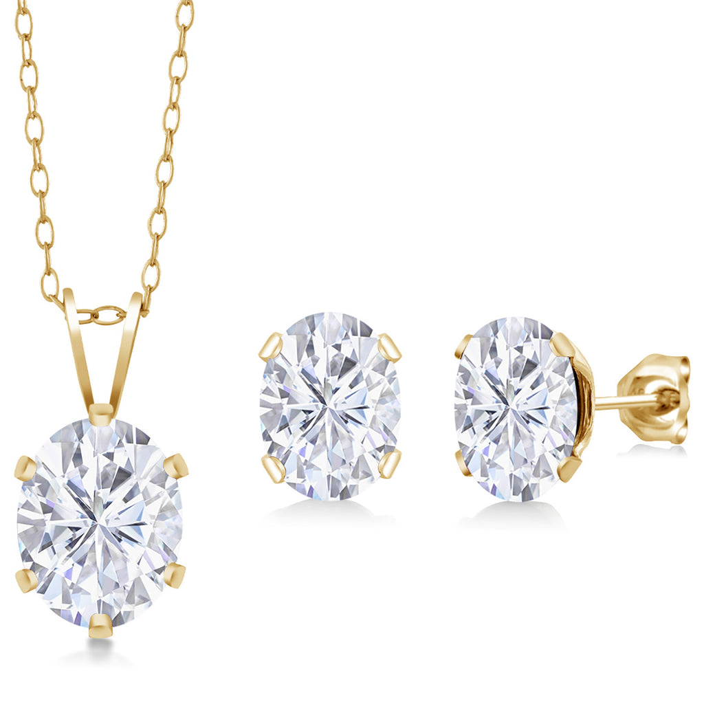 Moissanite - April_Pendant Earrings Set in 925 Yellow Gold Plated Silver
