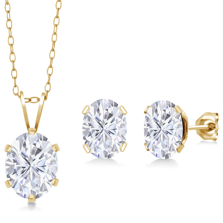 Moissanite - April_Pendant Earrings Set in 925 Yellow Gold Plated Silver