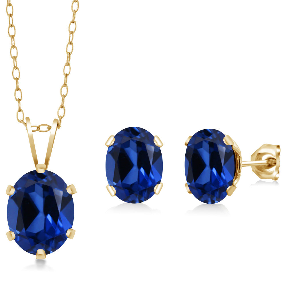 Created Sapphire - September_Pendant Earrings Set in 925 Yellow Gold Plated Silver