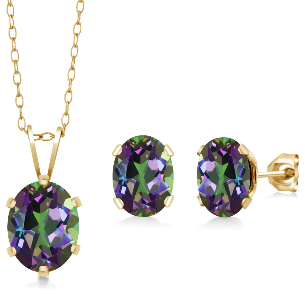 Green Mystic Topaz_Pendant Earrings Set in 925 Yellow Gold Plated Silver