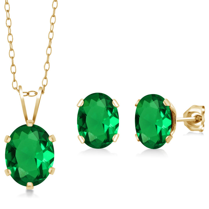 Nano Emerald - May_Pendant Earrings Set in 925 Yellow Gold Plated Silver