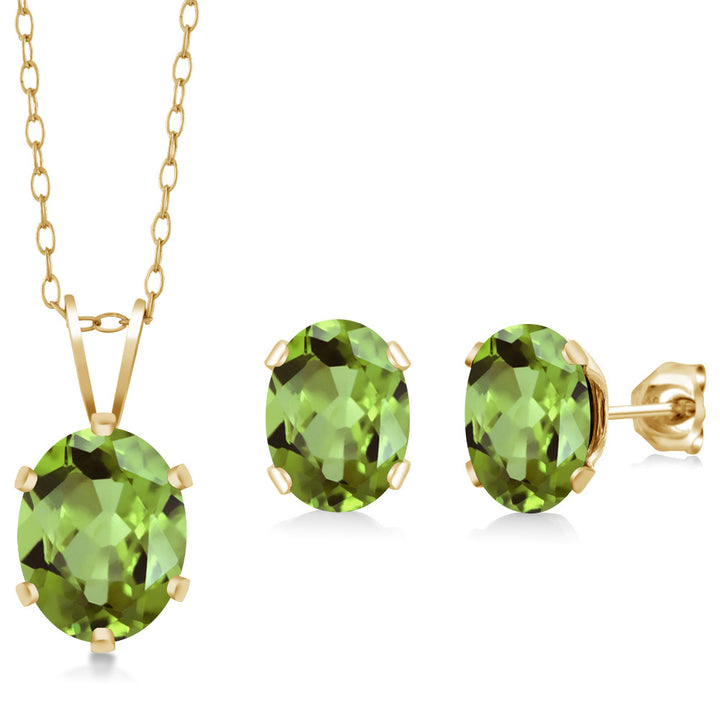 Peridot - August_Pendant Earrings Set in 925 Yellow Gold Plated Silver