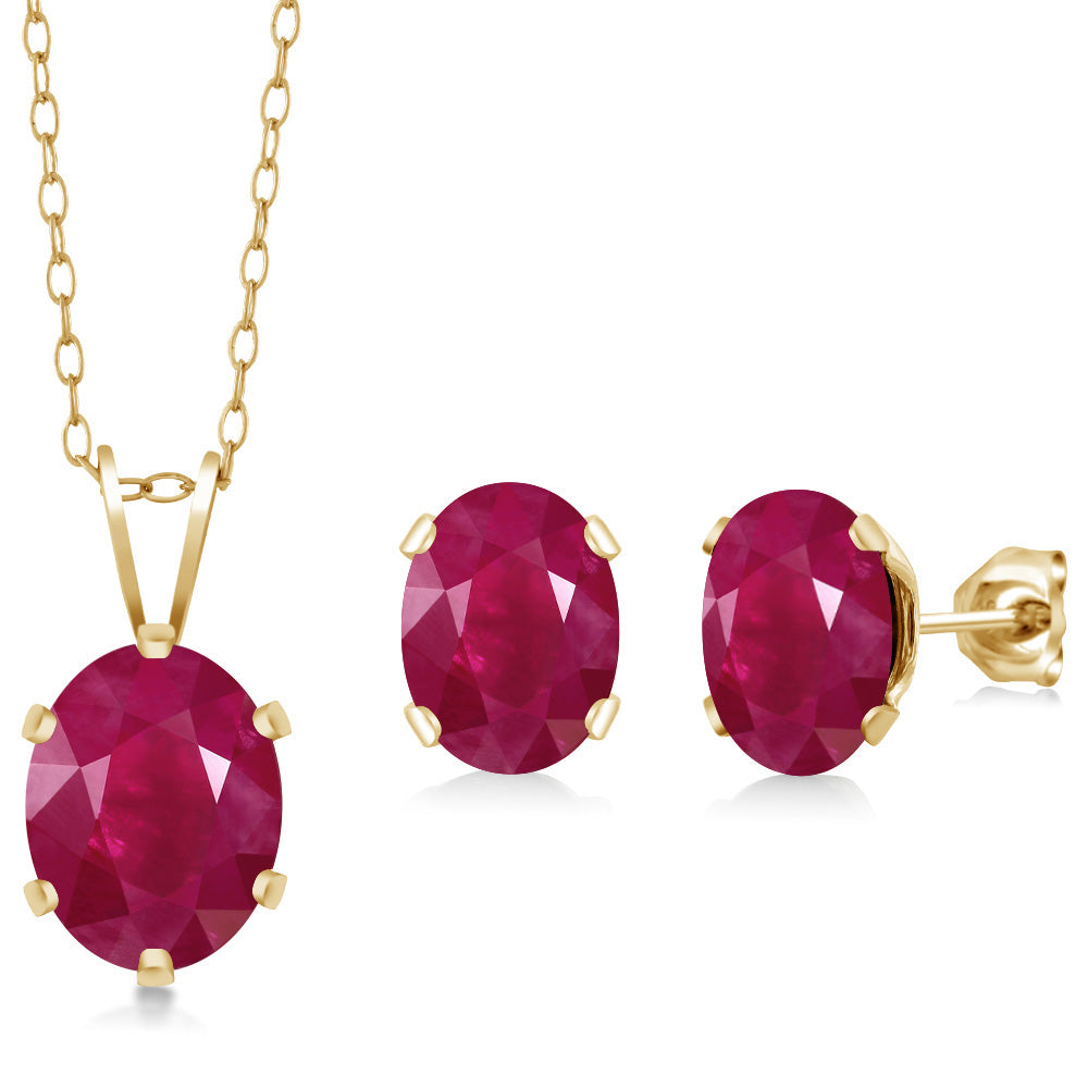Ruby - July_Pendant Earrings Set in 925 Yellow Gold Plated Silver