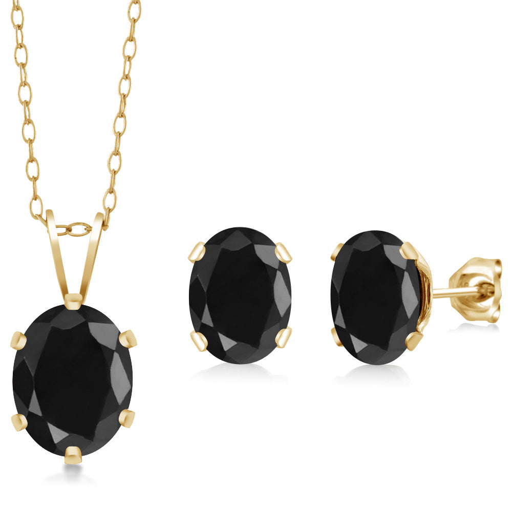 Sapphire - September_Pendant Earrings Set in 925 Yellow Gold Plated Silver
