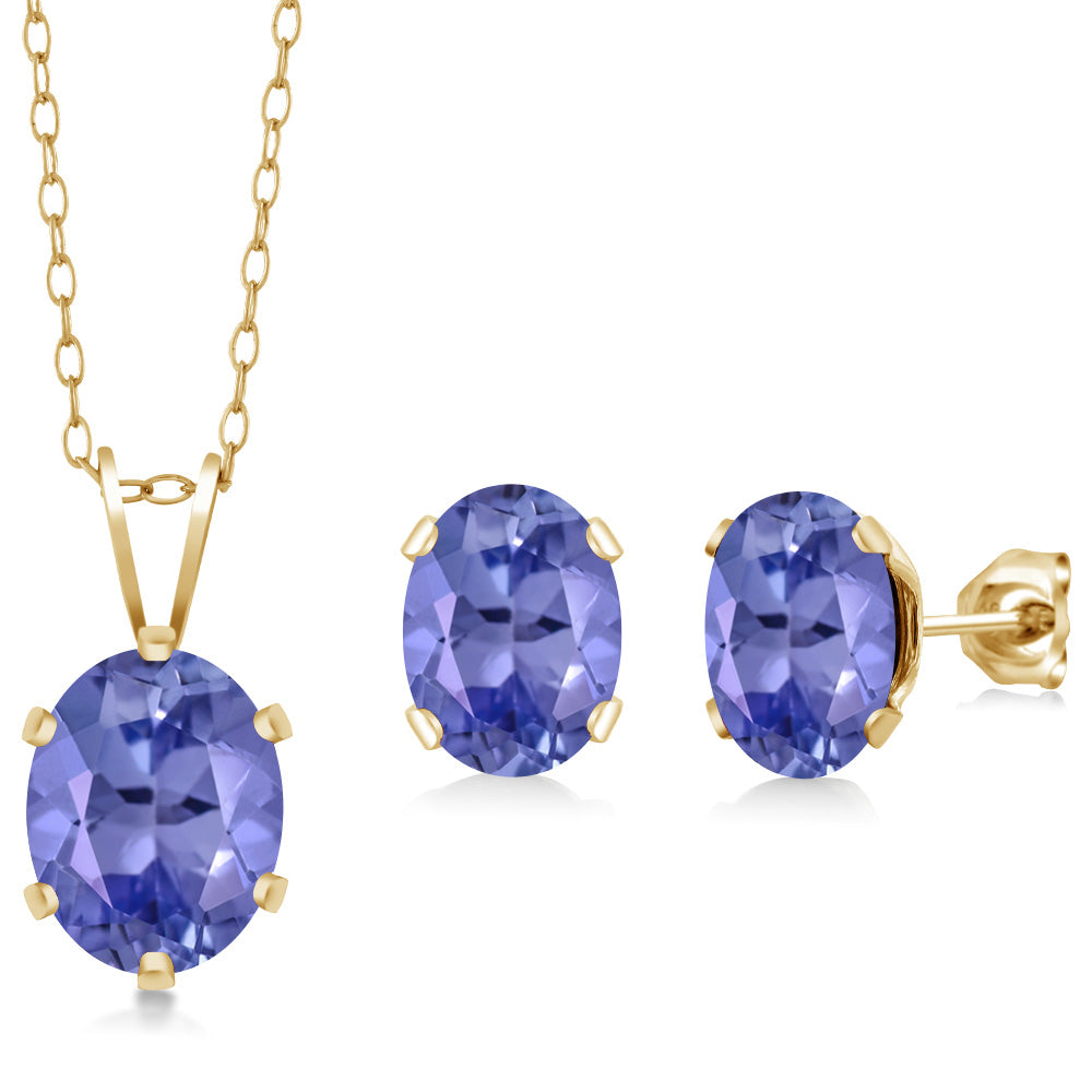 Tanzanite - December_Pendant Earrings Set in 925 Yellow Gold Plated Silver