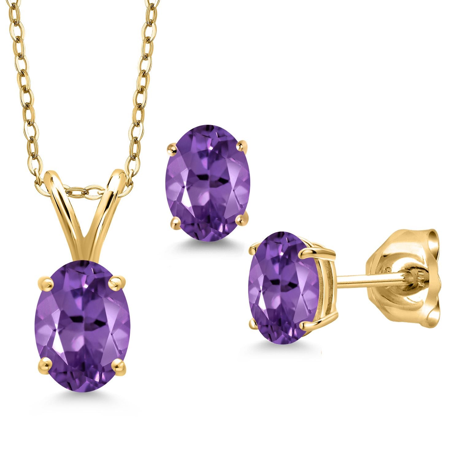 Amethyst - February_Pendant Earrings Set in 925 Yellow Gold Plated Silver
