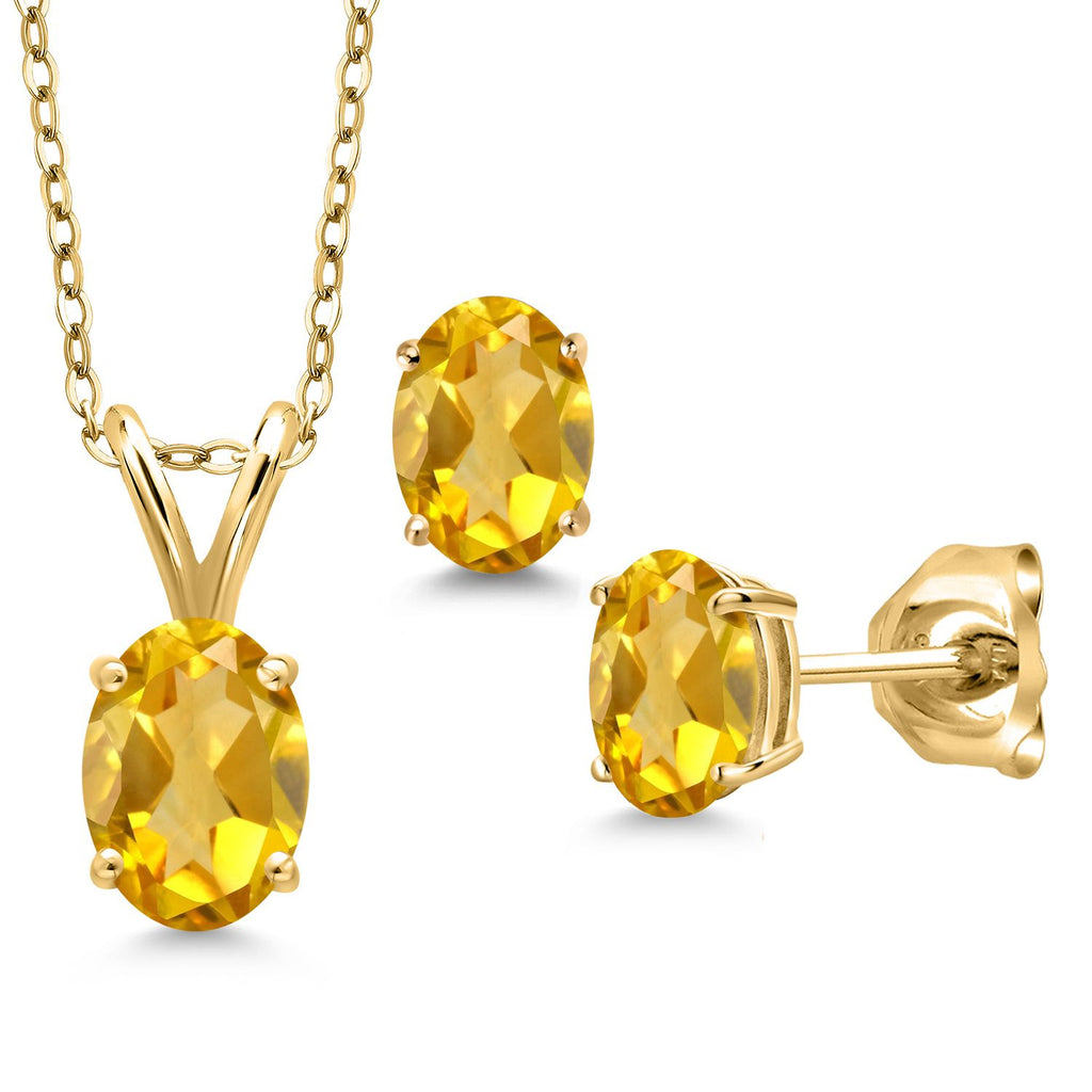 Gem Stone King 18K Yellow Gold Plated Silver Gemstone Birthstone Pendant Earrings Set for Women | Oval 7X5MM and 6X4MM | 18 Inch Chain | Jewelry Gift for Her Mom Wife