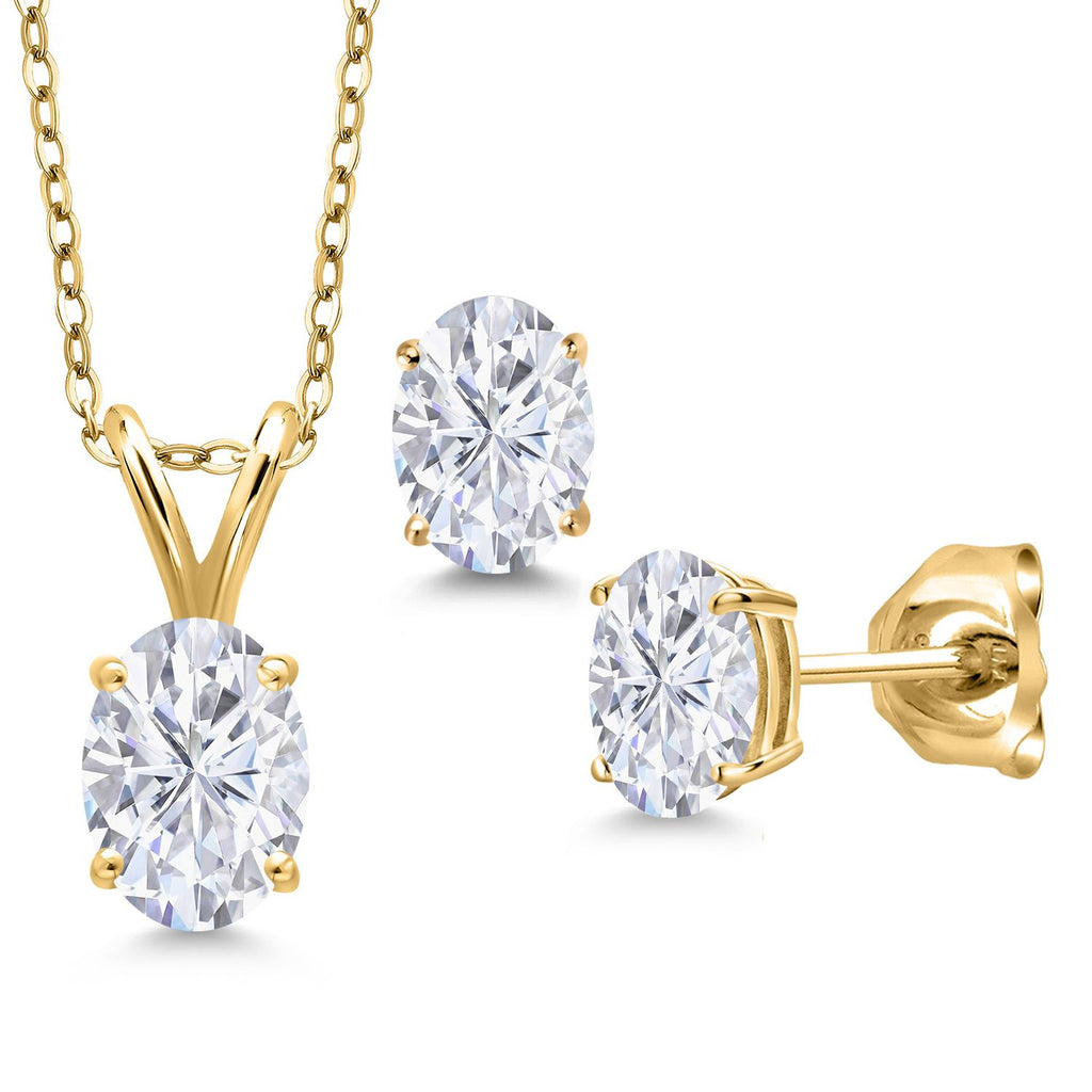 Gem Stone King 18K Yellow Gold Plated Silver Gemstone Birthstone Pendant Earrings Set for Women | Oval 7X5MM and 6X4MM | 18 Inch Chain | Jewelry Gift for Her Mom Wife
