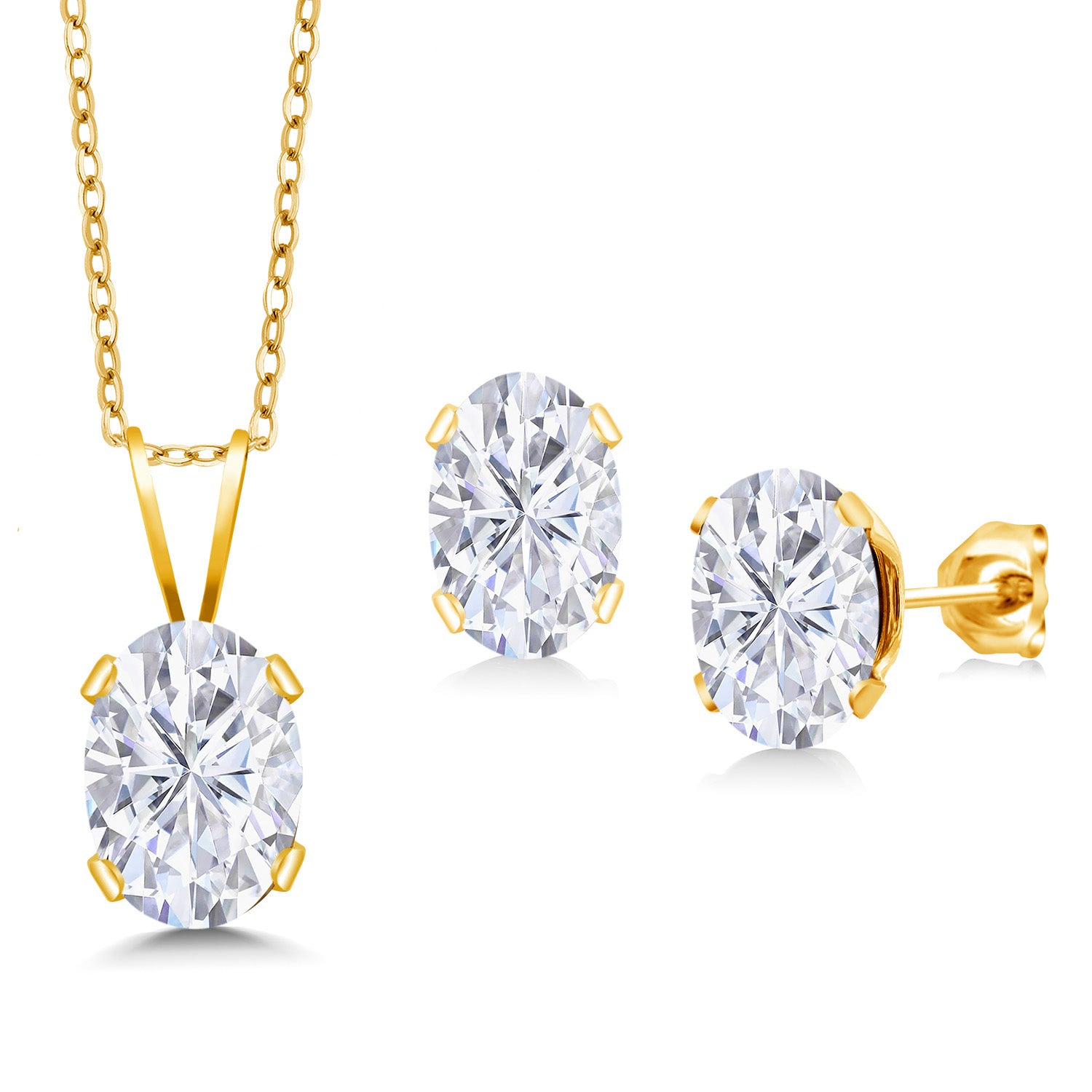 Pendant Earrings Set in 925 Yellow Gold Plated Silver