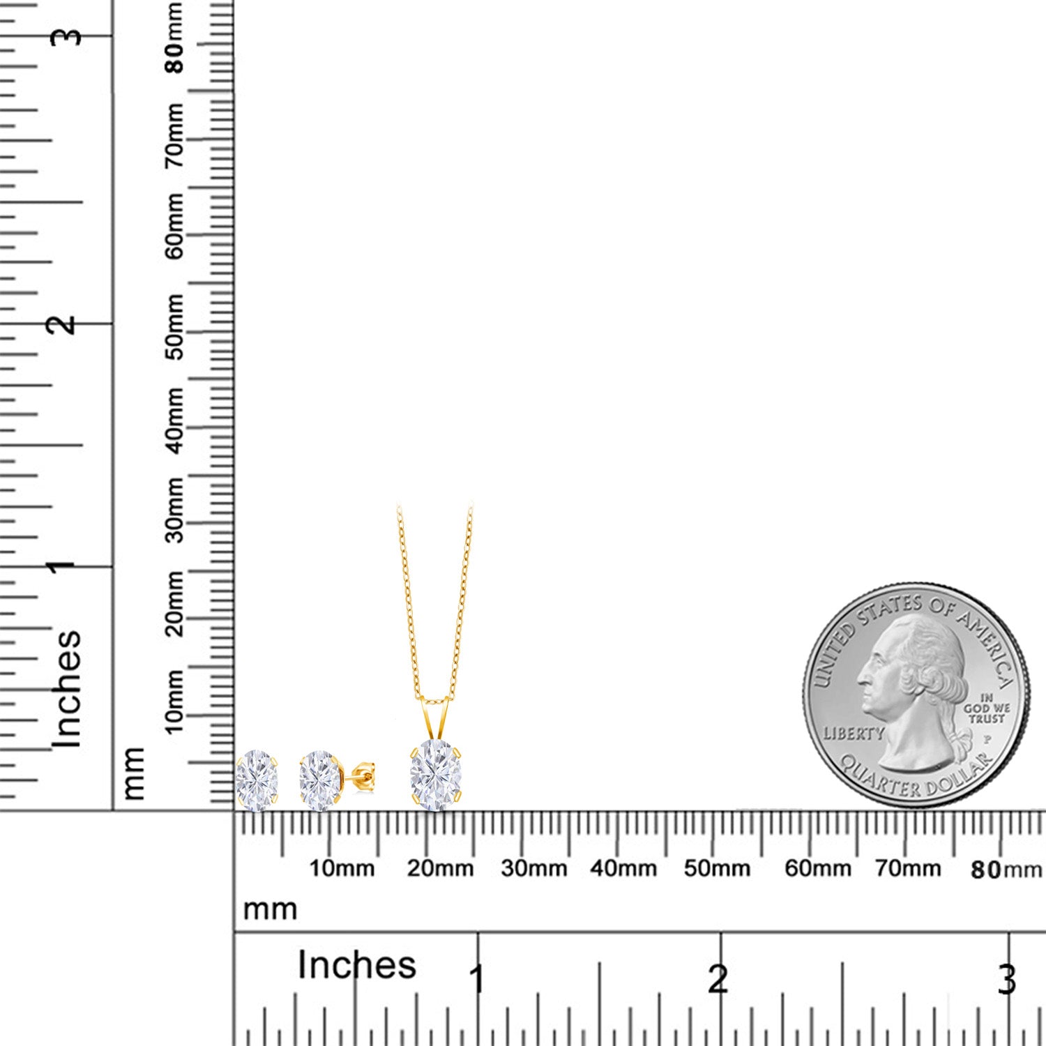 Pendant Earrings Set in 925 Yellow Gold Plated Silver