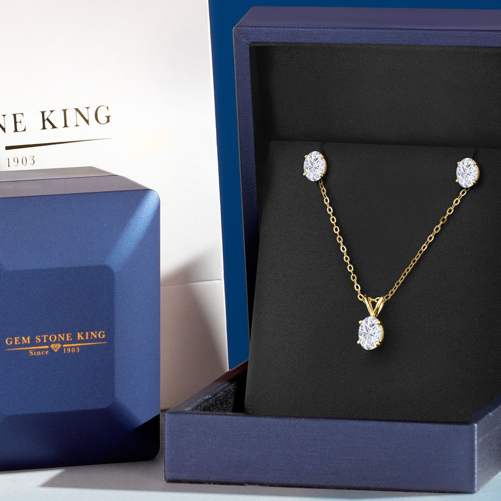 Moissanite - April_Pendant Earrings Set in 925 Yellow Gold Plated Silver